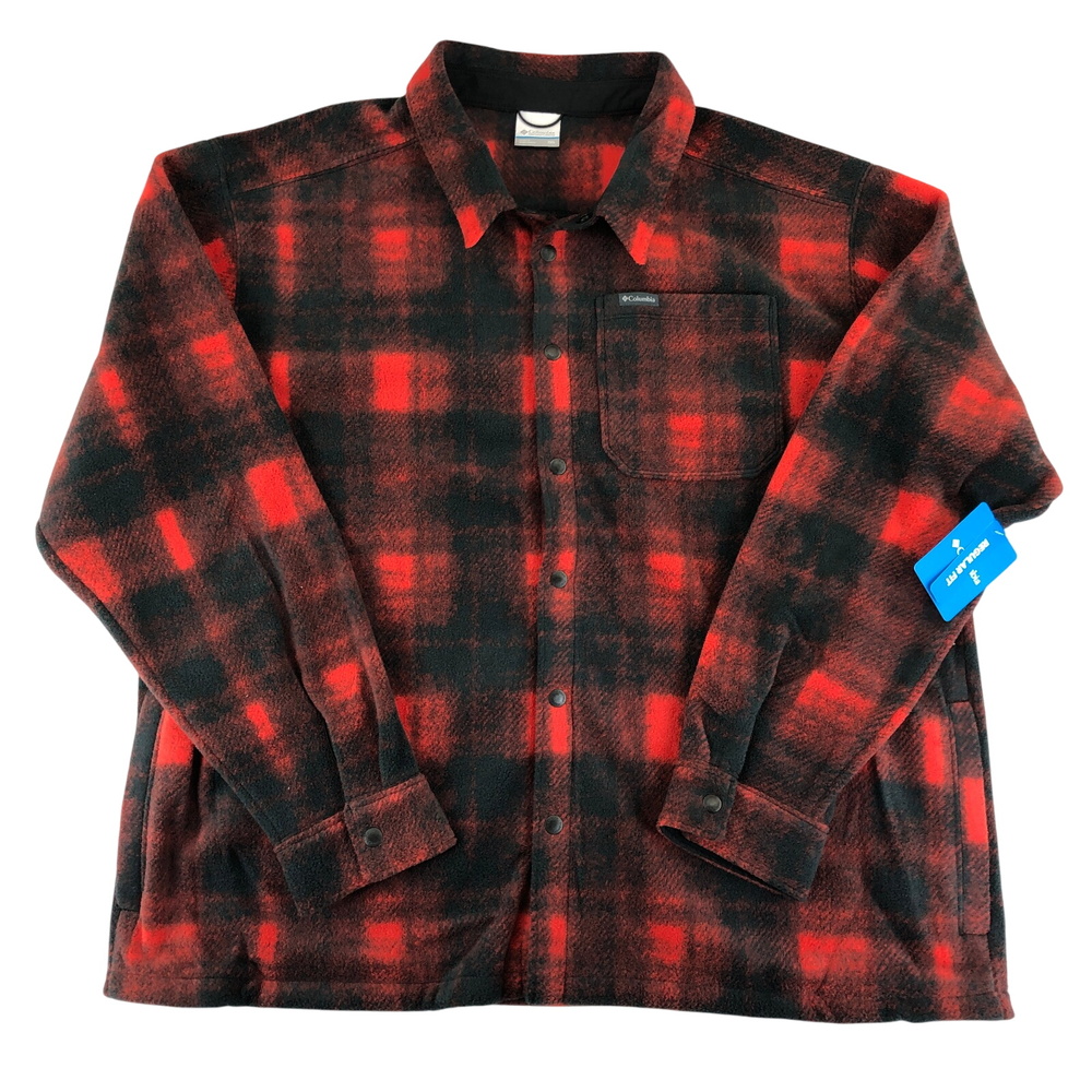 Columbia‎ Steens Mountain Fleece Shirt Jacket Mens XXL Red Black Plaid Snap GORP